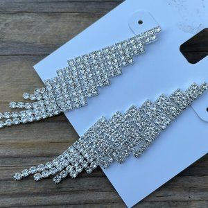Charter Club Women Earrings Silver plated crystal post Fringe Drops Angel Ear
